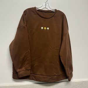 New Cute Brown Flower Embroidered Sweatshirt